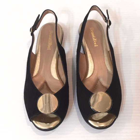 BEAUTIFEEL Demi Black Suede Slingback Flats Gold 6 - Picture 4 of 13